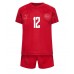 Camiseta Dinamarca Kasper Dolberg #12 Primera Equipación Replica Mundial 2022 para niños mangas cortas (+ Pantalones cortos)